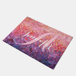 Monogram on Pink Purple Rose Abstract  Doormat