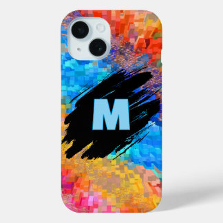 Monogram on Rainbow Abstract Background iPhone 15 Case