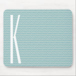 Monogram on Retro Blue Mini Chevron Pattern Mouse Mat<br><div class="desc">Cute,  customisable white monogram on chic Retro Blue Mini Chevron    background.  Cool,  girly design with large,  custom,  vertical personalised monogram.  Personalise monogram with your first or last name initial!  Great custom trendy gift for kids,  teens,  teenagers,  or adults; boy or girl!</div>