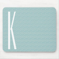 Monogram on Retro Blue Mini Chevron Pattern