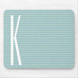 Monogram on Retro Blue Mini Chevron Pattern Mouse Mat