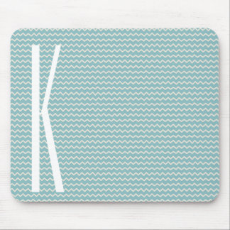 Monogram on Retro Blue Mini Chevron Pattern Mouse Mat