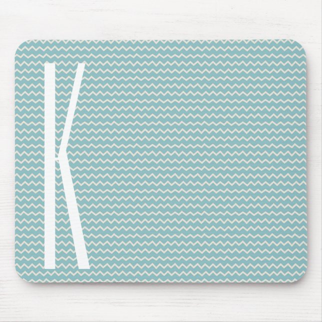 Monogram on Retro Blue Mini Chevron Pattern Mouse Mat (Front)