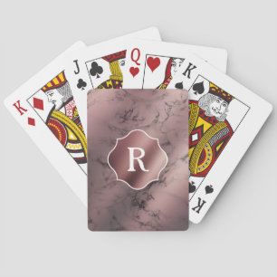 Monogram on Rose Gold and Black Marble Playing Cards