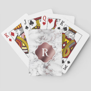 Monogram on Rose Gold and White Marble Playing Cards