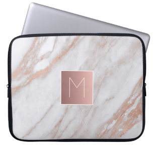 monogram on rose gold marble stone laptop sleeve