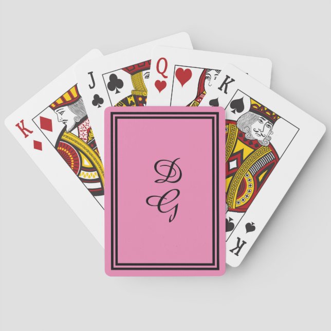 Monogram on Rose Pink, w/ black letters and trim, Playing Cards (Back)