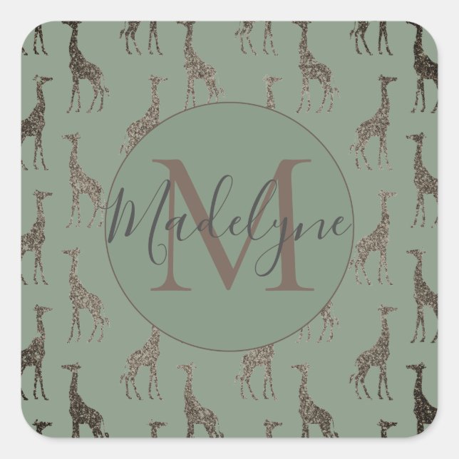 Monogram  on Sage Green Personalised Square Sticker (Front)