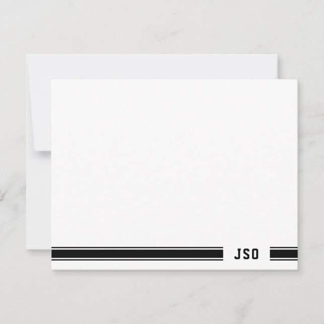 Monogram on Sporty Stripes Black & White Card (Front)