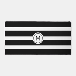 Monogram on Striped Black & White Desk Mat