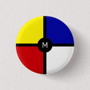 Monogram on Stylish Mondrian Inspired Art 3 Cm Round Badge