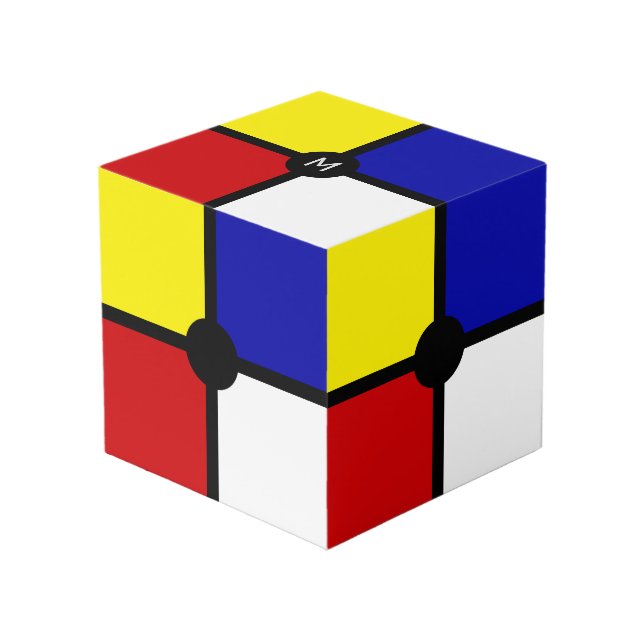 Monogram on Stylish Mondrian Inspired Art Cube (Front Angled)