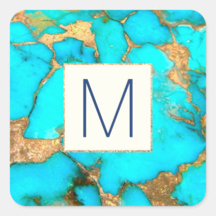 monogram on turquoise stone square sticker