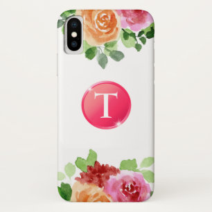 Monogram on Watercolor Floral iPhone X Case