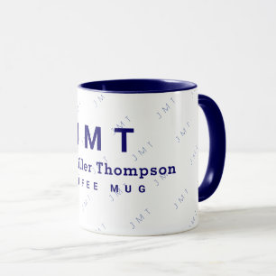 monogram on white & blue mug with name