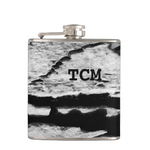 Monogram on wood black and white hip flask