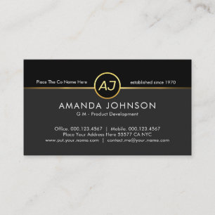 Monogram One Gold Line Black Grey Layer GM Business Card
