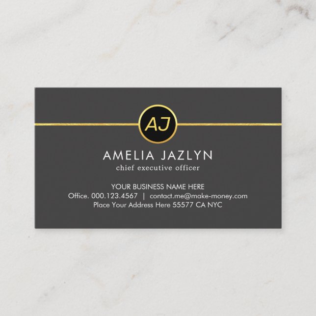 Monogram One Gold Line CEO Business Card (Front)
