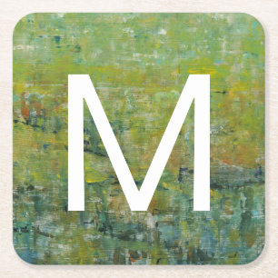 Monogram   Opulent Field II Square Paper Coaster