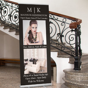Monogram or Add Logo 2 Photo Business Black Retractable Banner