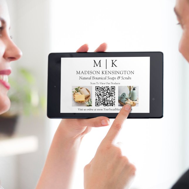 Monogram or Add Logo Business 2 Photos QR Code Card (Edit to Customize text, colors and more)
