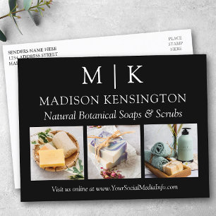 Monogram or Add Logo Business 3 Photos Black Postcard