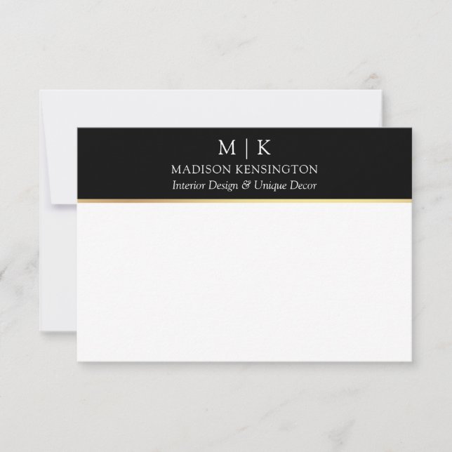 Monogram or Add Logo Business Black Gold Card (Front)
