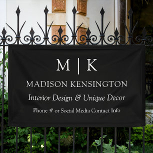 Monogram or Add Logo Business Black Outdoor Banner