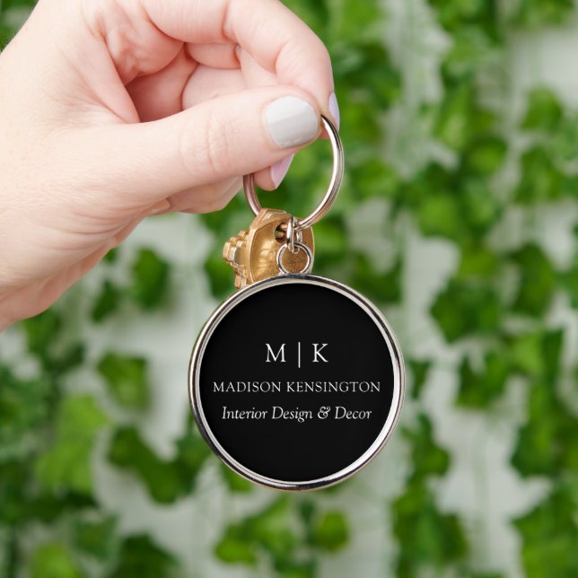 Monogram or Add Logo Business Black Round Key Ring (Hand)