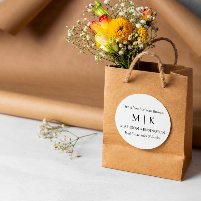 Monogram or Add Logo Business Gift Round Sticker (Edit to Customize text, colors and more)