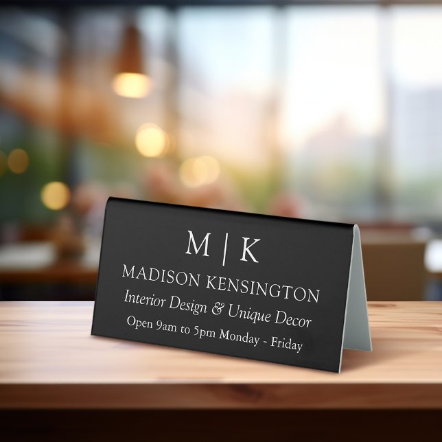 Monogram or Add Logo Business Hours Black (Edit to Customize text, colors and more)