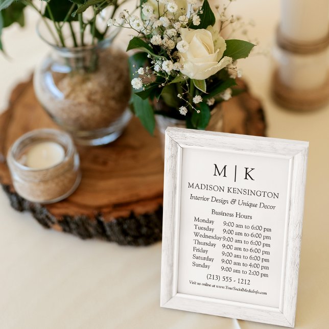 Monogram or Add Logo Business Hours Small Poster (Edit to Customize text, colors and more)