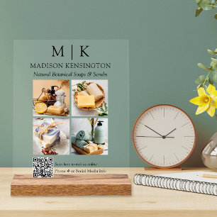Monogram or Add Logo Business Photos QR Code Clear Acrylic Sign