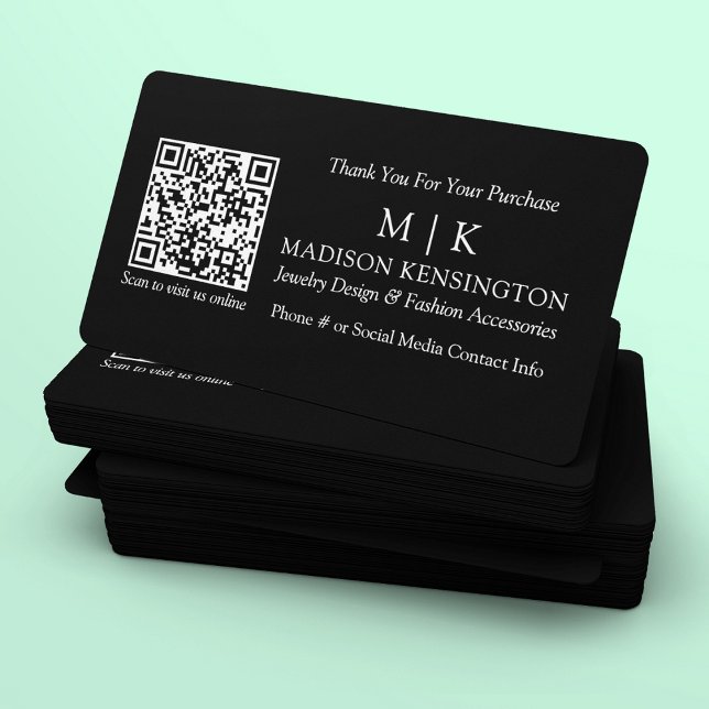 Monogram or Add Logo Business QR Black Insert Card (Edit to Customize text, colors and more)