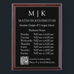 Monogram or Add Logo Business QR Black Wall Plaque<br><div class="desc">Modern Minimalist Business Hours Wall Plaque Sign. Black & White or choose your custom colours. Add your website or social media web address to the QR Scan Code. Perfect for retail companies, small business shops, salons, spas, bakeries, cafes, restaurants, bars and more. Easy to personalise with your monogram initials, business...</div>