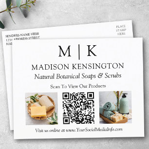 Monogram or Add Logo Business QR Code 2 Photos Postcard