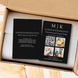 Monogram or Add Logo Business QR Code 3 Photo Business Card