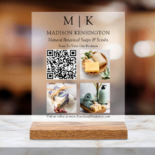 Monogram or Add Logo Business QR Code 3 Photos Acrylic Sign