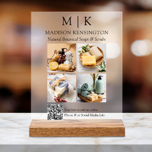 Monogram or Add Logo Business QR Code 4 Photos Acrylic Sign