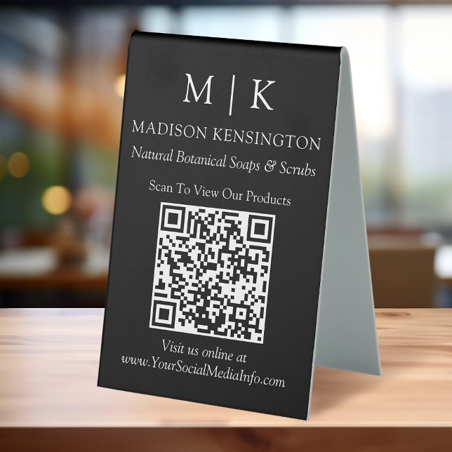 Monogram or Add Logo Business QR Code Black (Edit to Customize text, colors and more.)