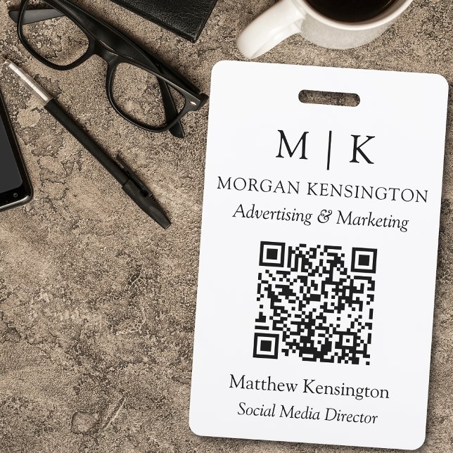 Monogram or Add Logo Business QR Code ID Badge (Edit to Customize text, colors and more)