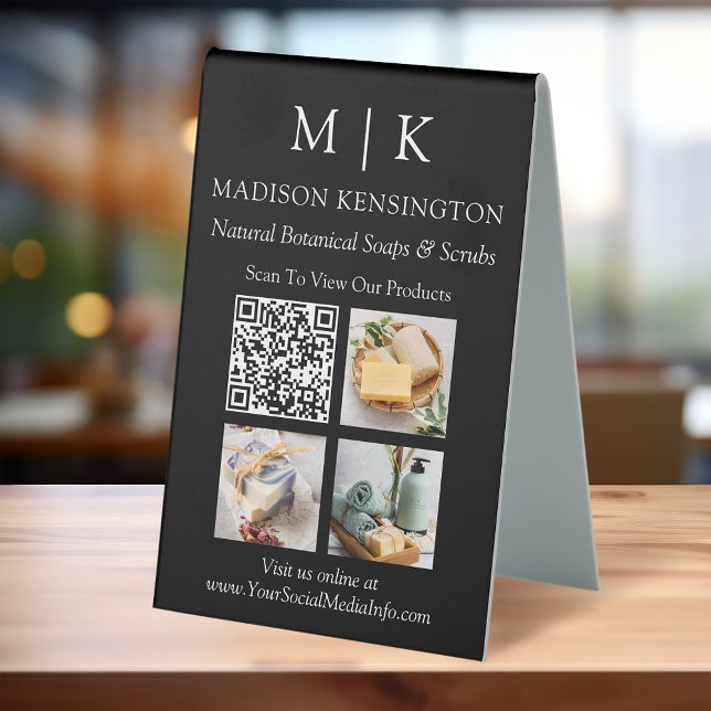 Monogram or Add Logo Business QR Code Photos Black (Edit to Customize text, colors and more.)