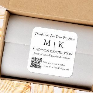 Monogram or Add Logo Business QR Code Square Sticker