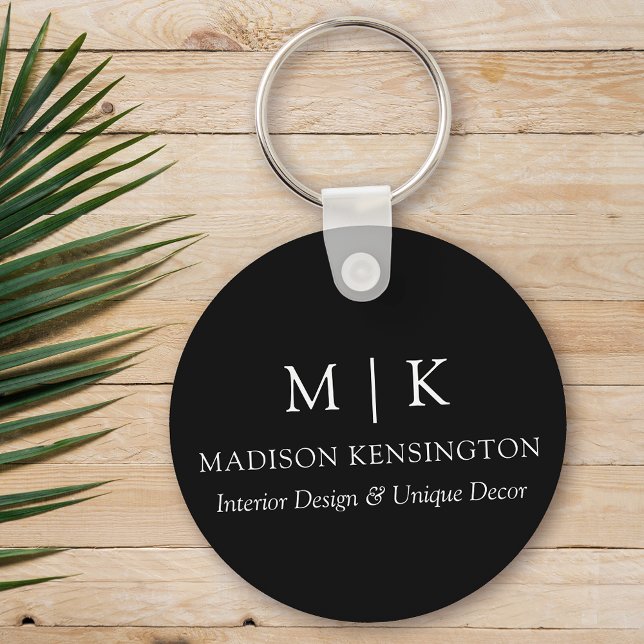 Monogram or Add Logo Business Round Black Key Ring (Edit to Customize text, colors and more)