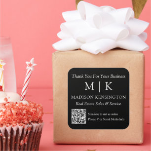 Monogram or Add Logo Business Thank You QR Code Square Sticker