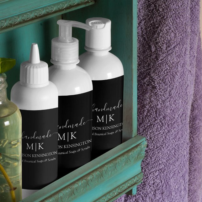 Monogram or Add Logo Handmade Business Black Label (Edit to Customize text, colors and more)