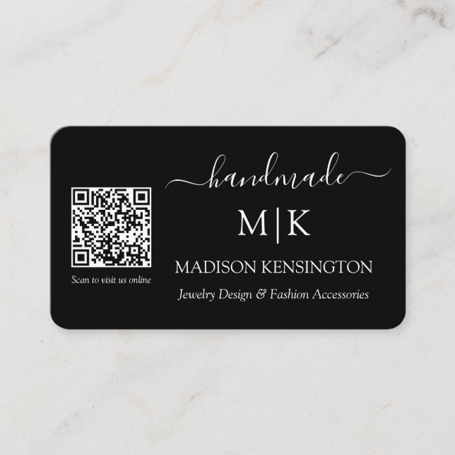Monogram or Add Logo Handmade Business QR Card (Front)