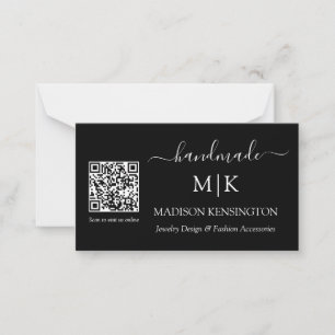 Monogram or Add Logo Handmade Business QR Small Card