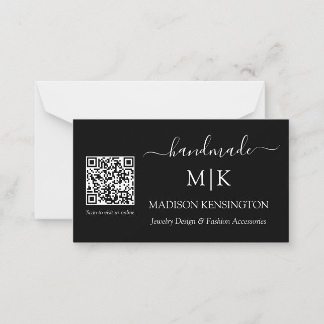 Monogram or Add Logo Handmade Business QR Small Card (Front)