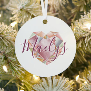   Monogram Or Name Blush Pink Princess Heart Photo Metal Tree Decoration